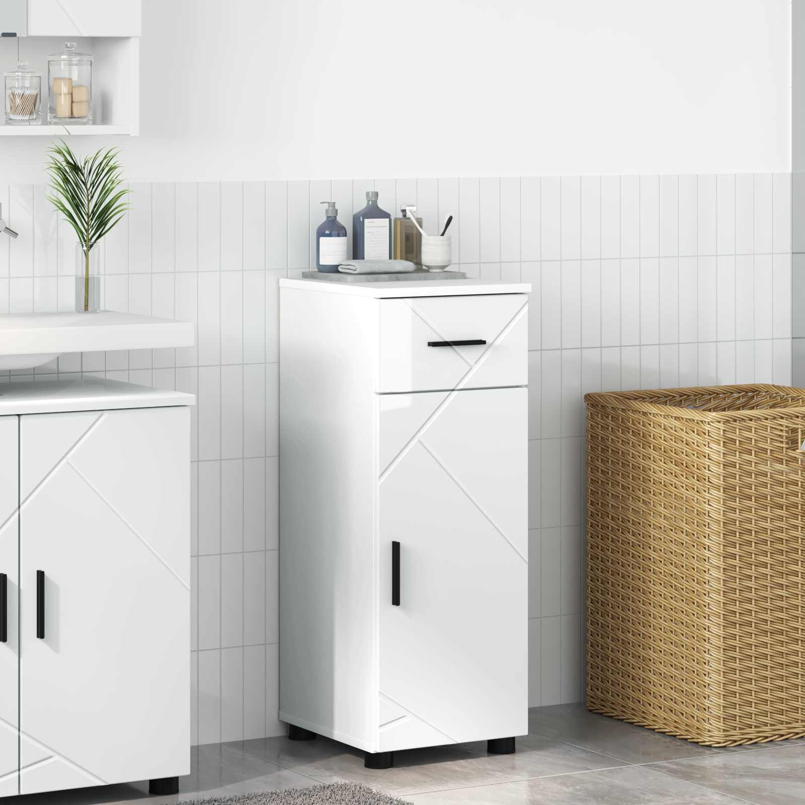 Badeværelsesskab med skuffe - højglans hvid 30 �� 35 × 80 cm