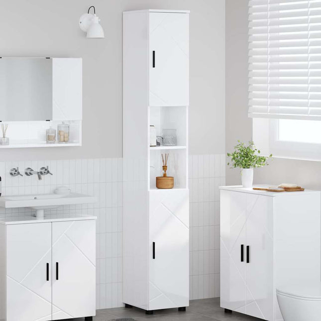 Badeværelsesskab med opbevaring Høj gloss hvid 30 x 35 x 192 cm