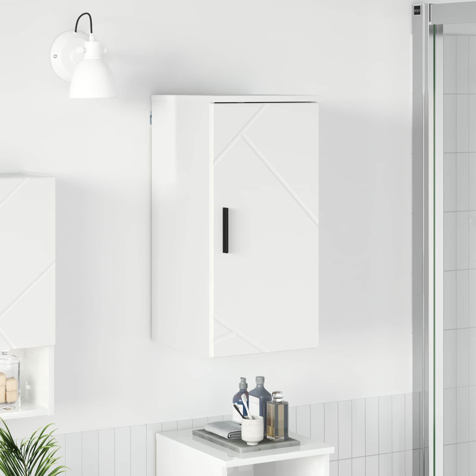 Badeværelsesskab Vægmonteret Høj gloss hvid 30 x 31,5 x 61 cm billede