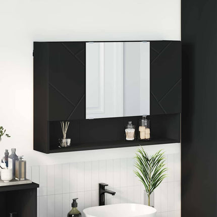 Spejlskab Vægmonteret Sort 80 x 17 x 55 cm Konstrueret træ