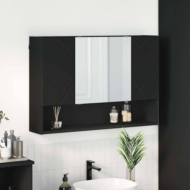 Spejlskab Vægmonteret Sort 80 x 17 x 55 cm Konstrueret træ