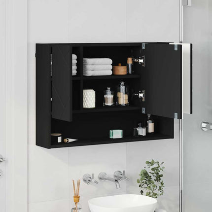 Spejlskab Vægmonteret Sort 80 x 17 x 55 cm Konstrueret træ
