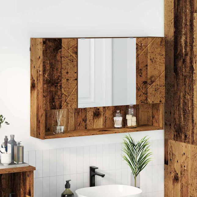 Spejlskab med dør Gammelt træ 80 x 17 x 55 cm Konstrueret træ