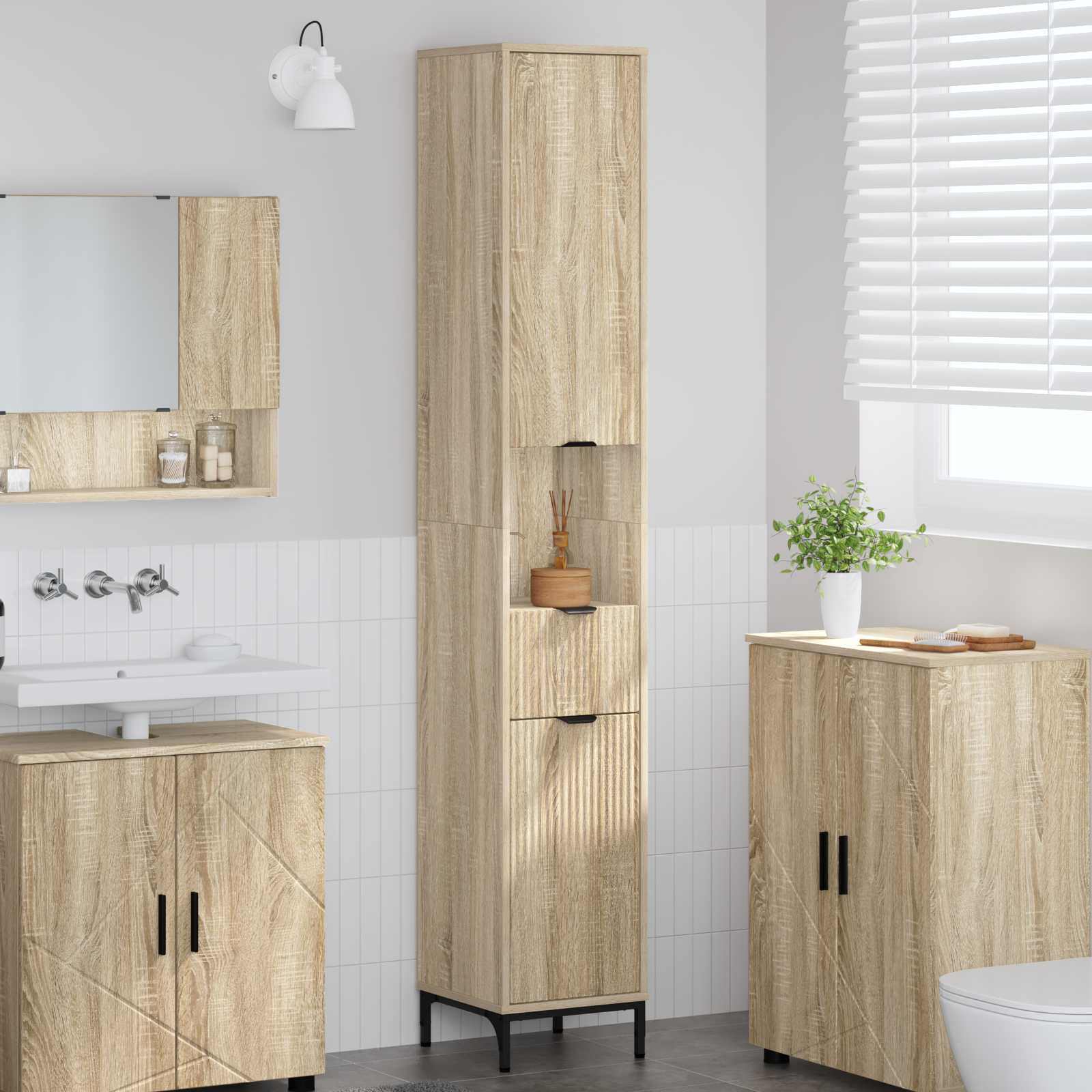 Badeværelsesskab Sonoma eg 31,5 x 33 x 190 cm billede