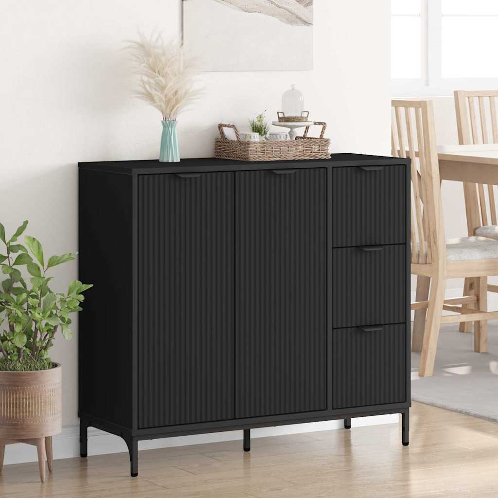 Sideboard med skuffe Sort 89,5 x 33 x 82 cm Konstrueret træ