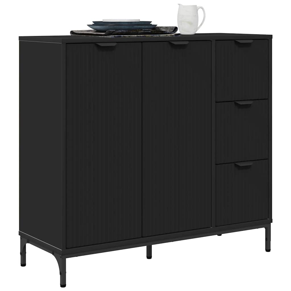 Sideboard med skuffe Sort 89,5 x 33 x 82 cm Konstrueret træ