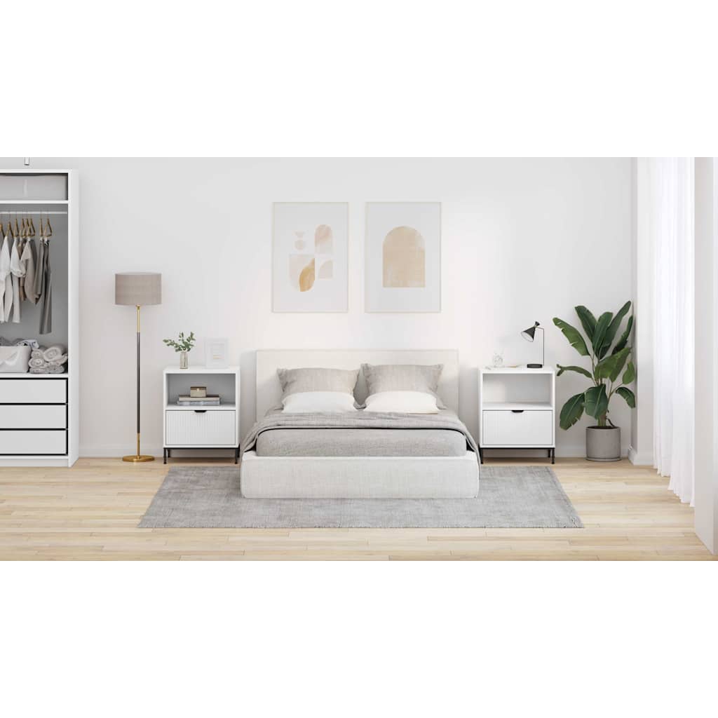 Natskab med skuffe 2 pcs Hvid 49 x 36 x 61 cm Konstrueret træ