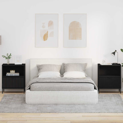 Natskab med skuffe 2 pcs Sort 49 x 36 x 61 cm Konstrueret træ