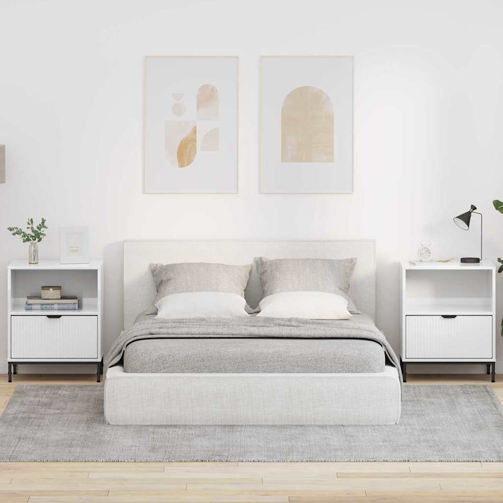 Sengeborde 2 pcs Hvid højglans 49 x 36 x 61 cm Konstrueret træ