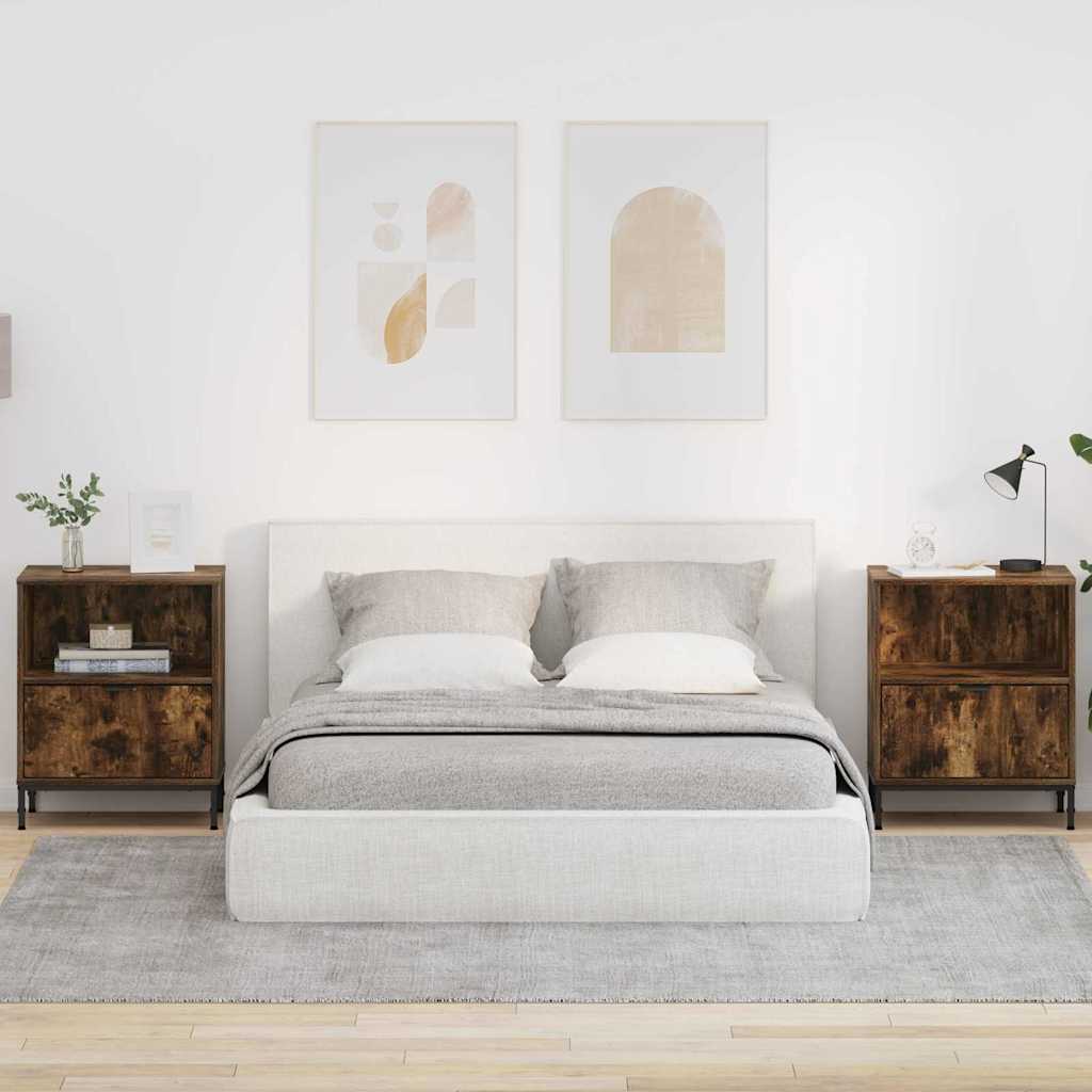 Sengeborde 2 pcs Røget eg 49 x 36 x 61 cm Konstrueret træ