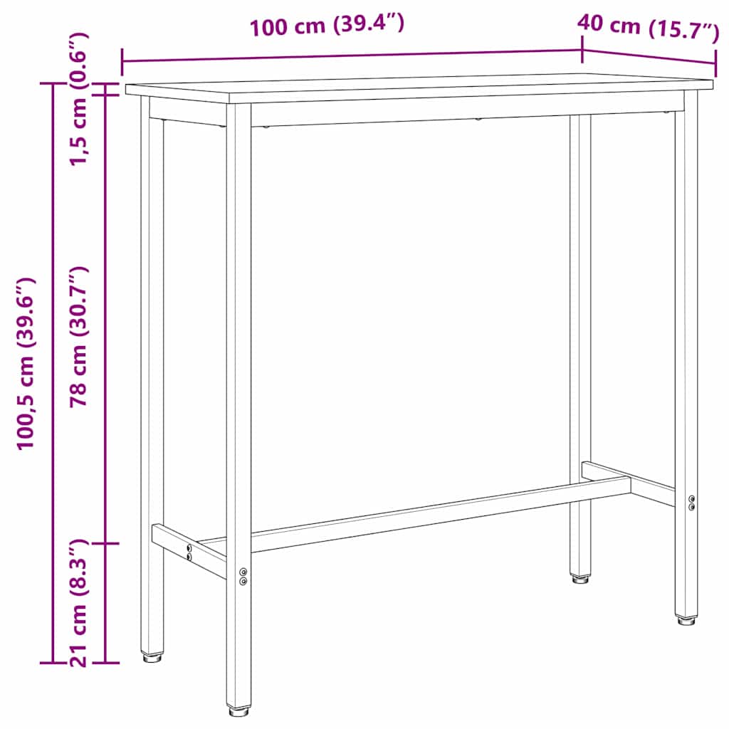 bord Sonoma eg 100 x 40 x 100,5 cm Ingeniørtræ og stål