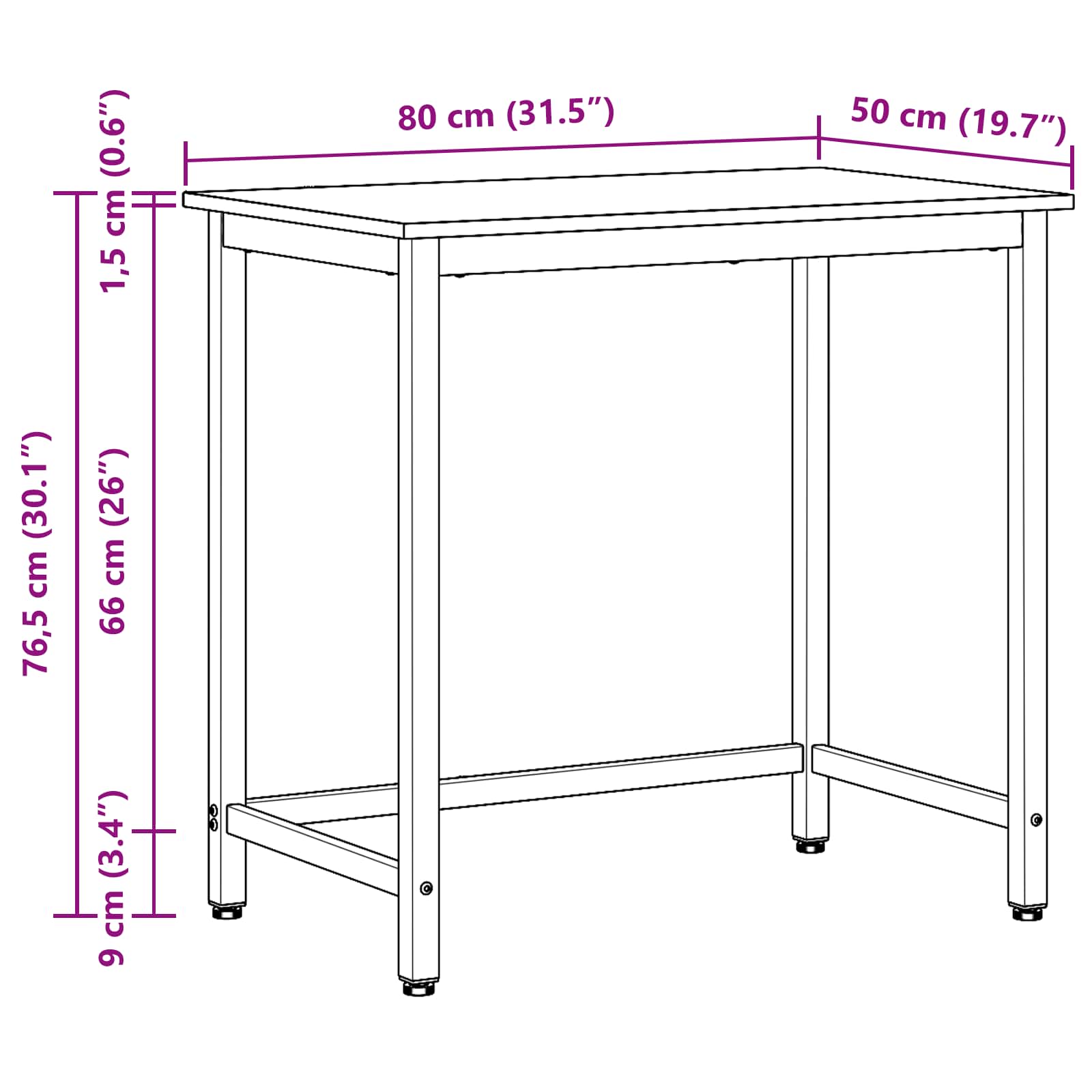 bord Gammelt træ 80 x 50 x 76,5 cm Ingeniørtræ og stål