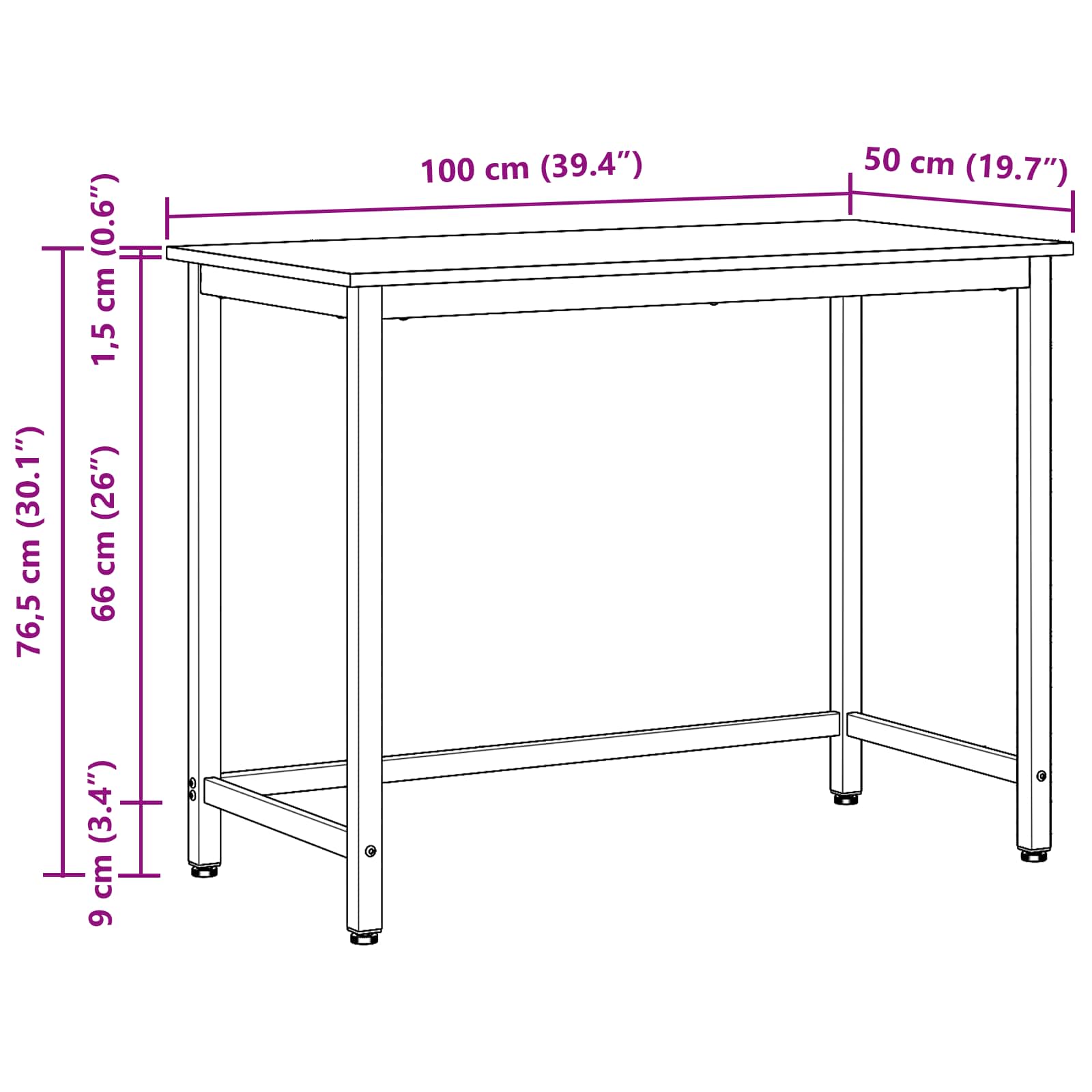 bord Gammelt træ 100 x 50 x 76,5 cm Ingeniørtræ og stål