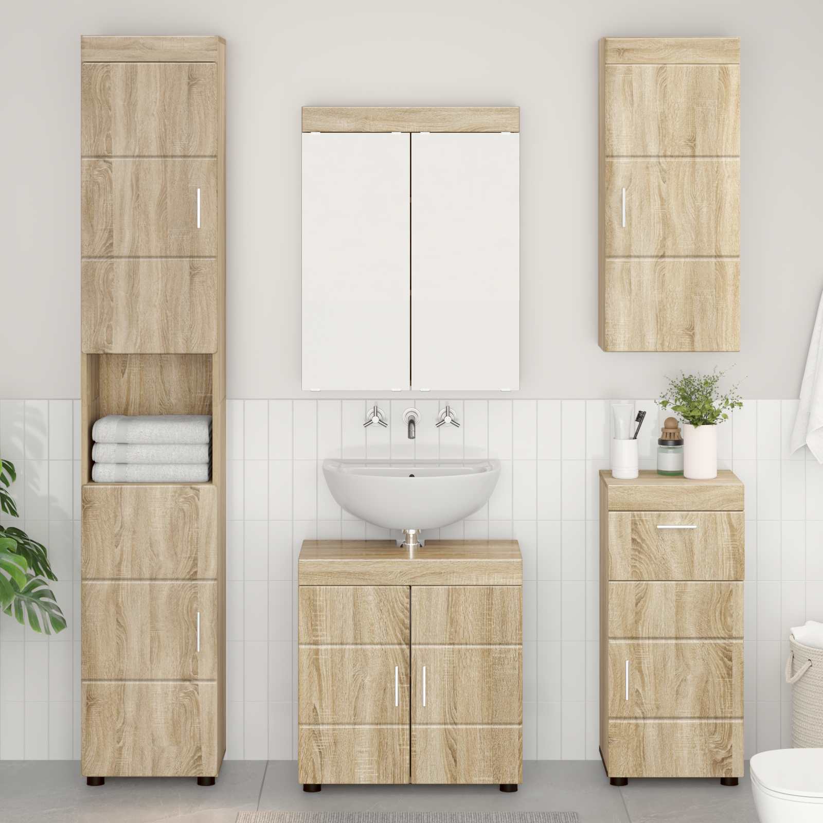 Badeværelsesvægskab med hylde TULUM Sonoma eg 37 x 24,5 x 86 cm billede