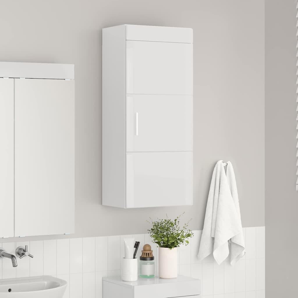 Badeværelsesvægskab TULUM Høj gloss hvid 37 x 24,5 x 86 cm
