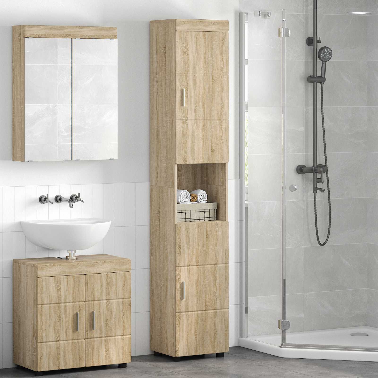 Badeværelsesskabsæt TULUM Sonoma eg 37 x 31,5 x 203 cm billede