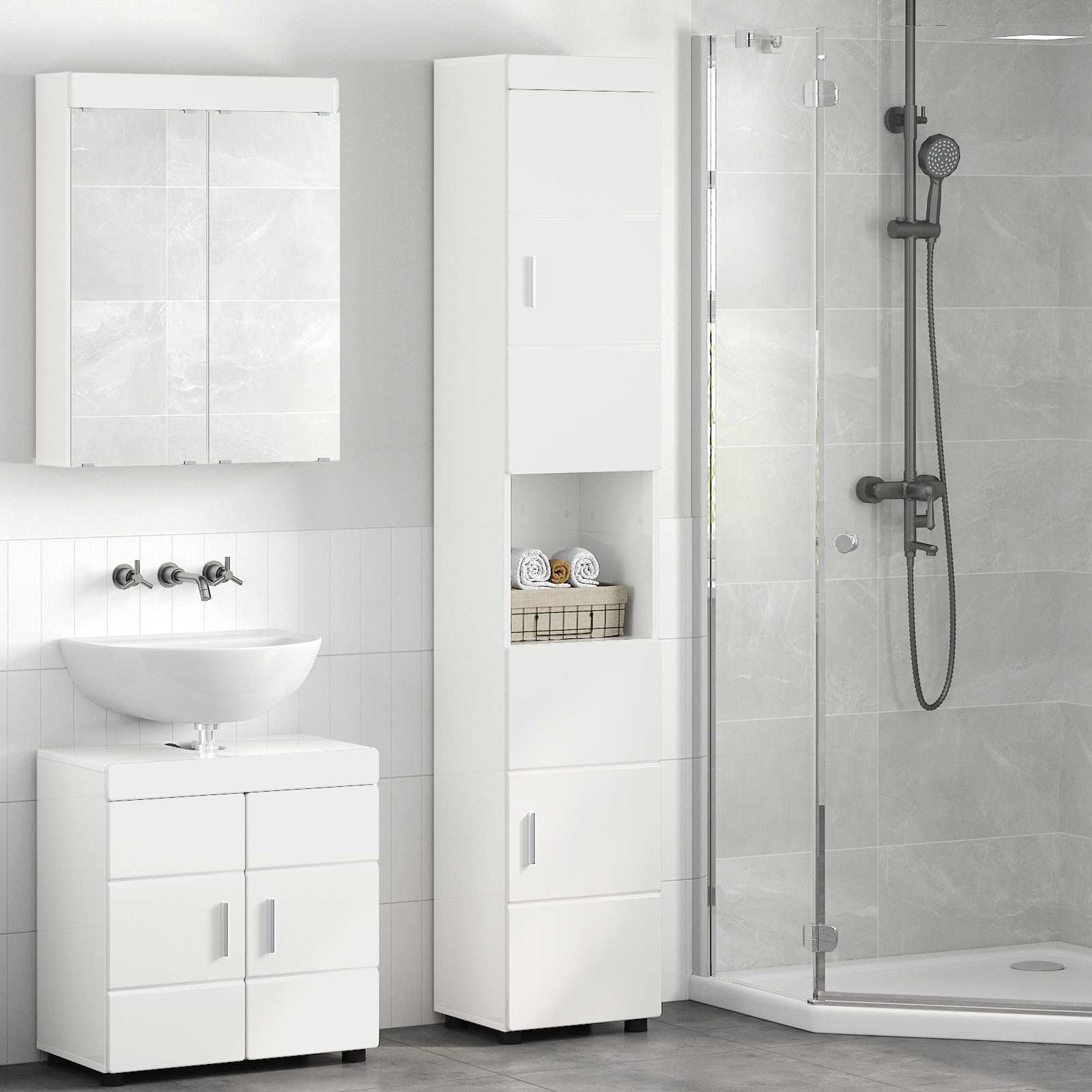 Badevrelsesskabst TULUM Hj gloss hvid 37 x 31,5 x 203 cm