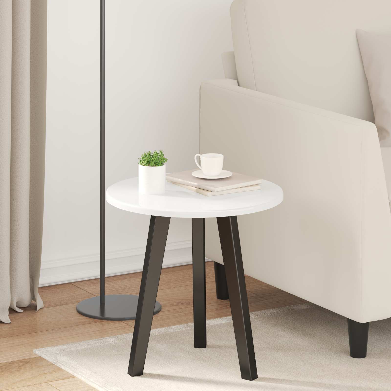 vidaXL Bordplade Ø 40 x 1,5 cm Rund Konstrueret træ Hvid højglans
