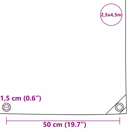 Tarpaulin 650g / m² Brun 2,5 x 4,5 m Lærred med PVC-belægning