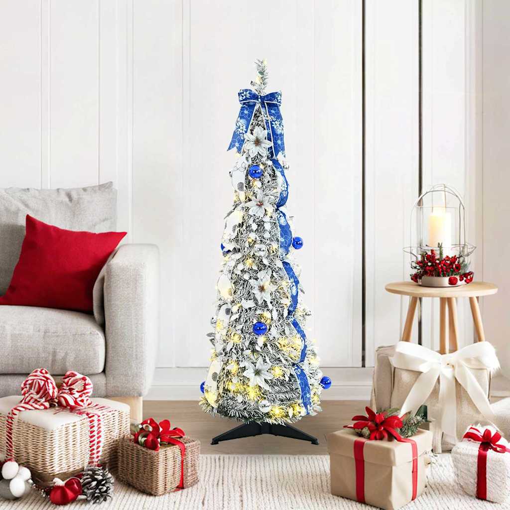 Kunstigt juletræ med 50 LED'er med stativ Hvid 120 cm PVC