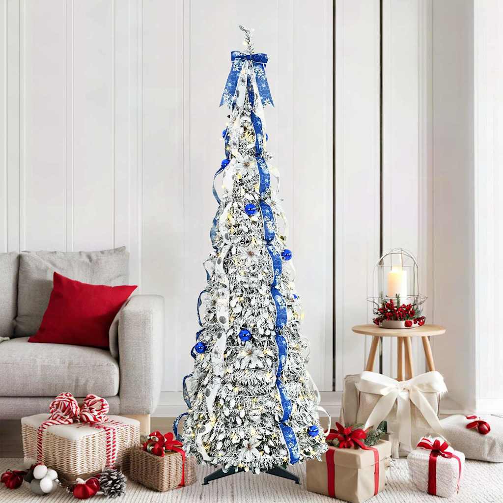 Kunstigt juletræ med 150 LED'er med stativ Hvid 180 cm PVC