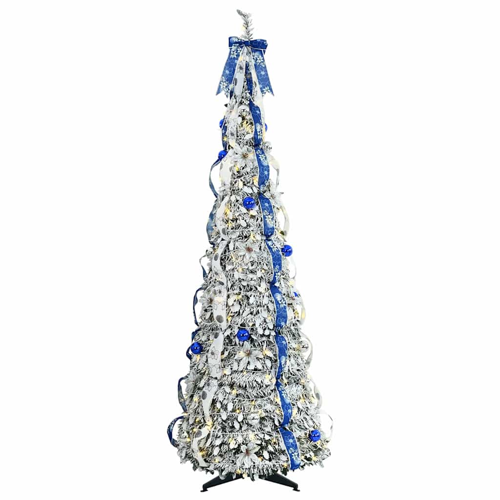Kunstigt juletræ med 200 LED'er med stativ Hvid 210 cm PVC