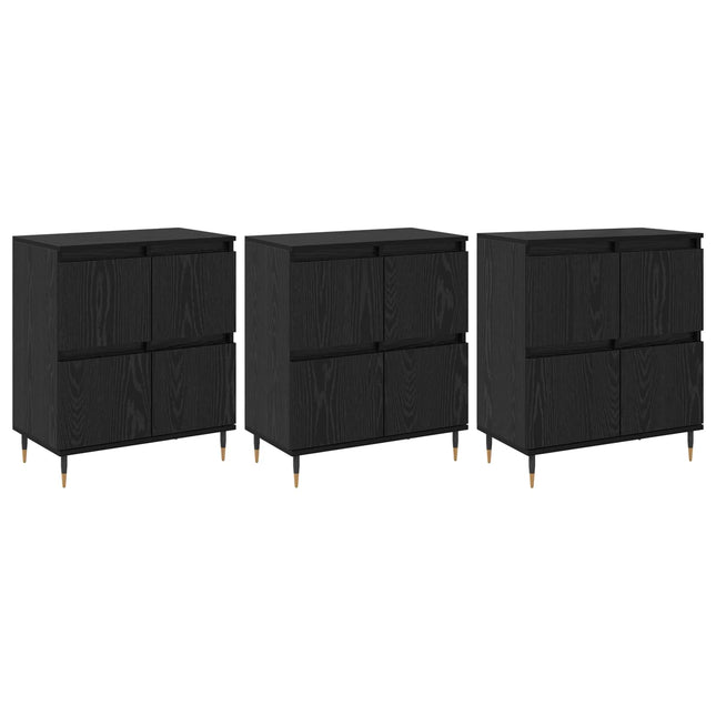 Opbevaringsskab 3 pcs Sort eg 60 x 35 x 70 cm
