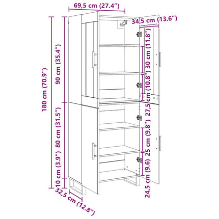 Highboard 2 pcs Sort eg Konstrueret træ
