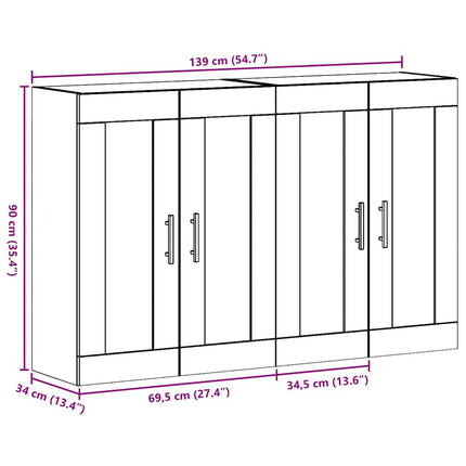 Væghængte skabe 2 pcs Gammelt træ 69,5 x 34 x 90 cm