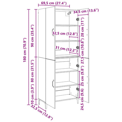 Highboard 2 stk. Gammelt træ 69,5 x 34 x 180 cm Konstrueret træ