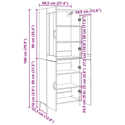 Highboard 2 stk. Gammelt træ 69,5 x 34 x 180 cm Konstrueret træ