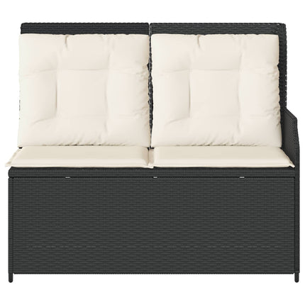 Havebænk med pude Sort og Cremehvid polyrattan