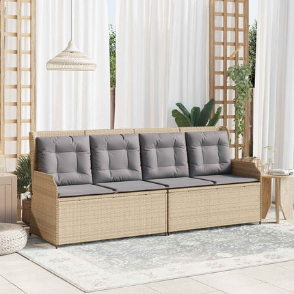 Havebænk med pude Beige og grå polyrattan