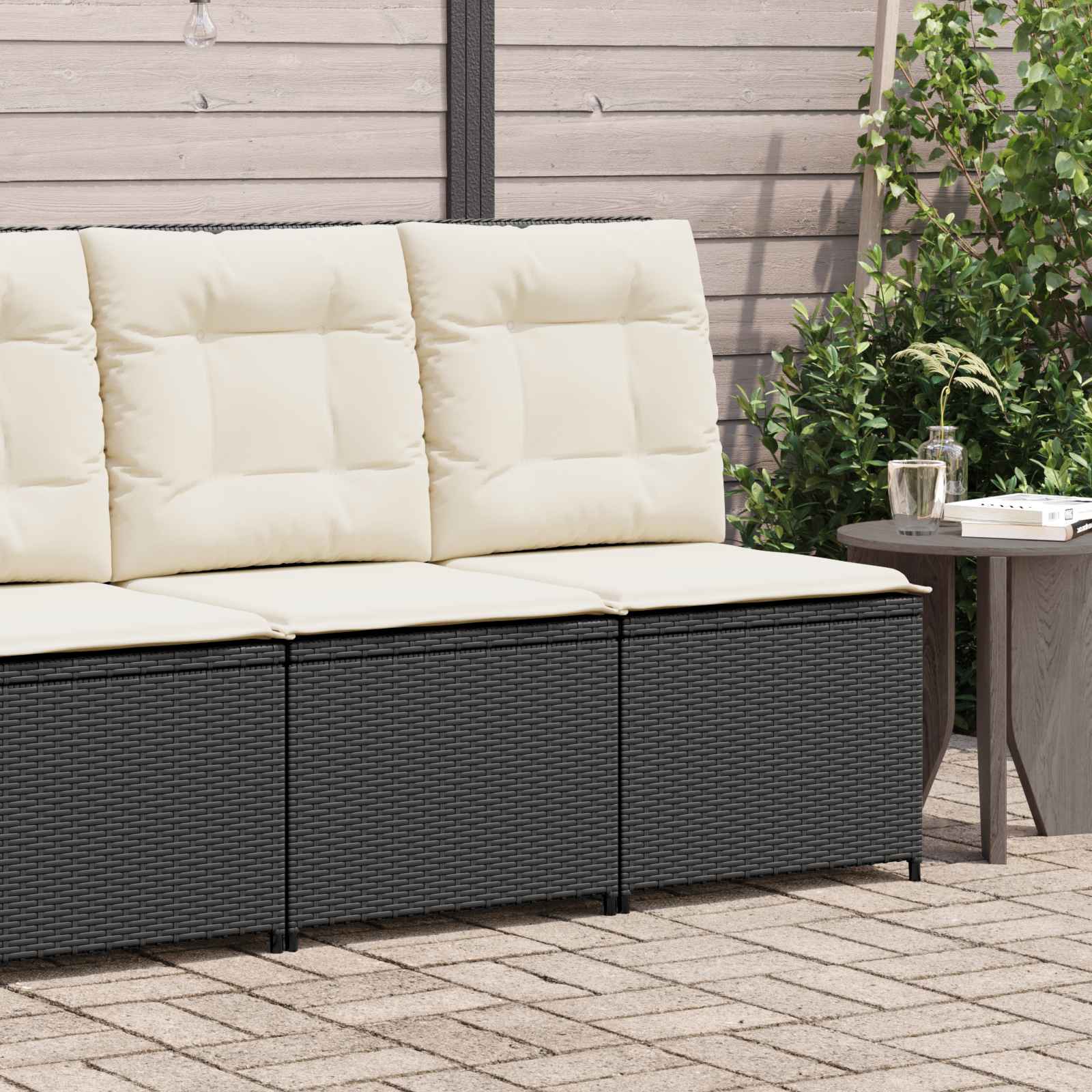Havemøbelsofa med pude Sort og Cremehvid polyrattan