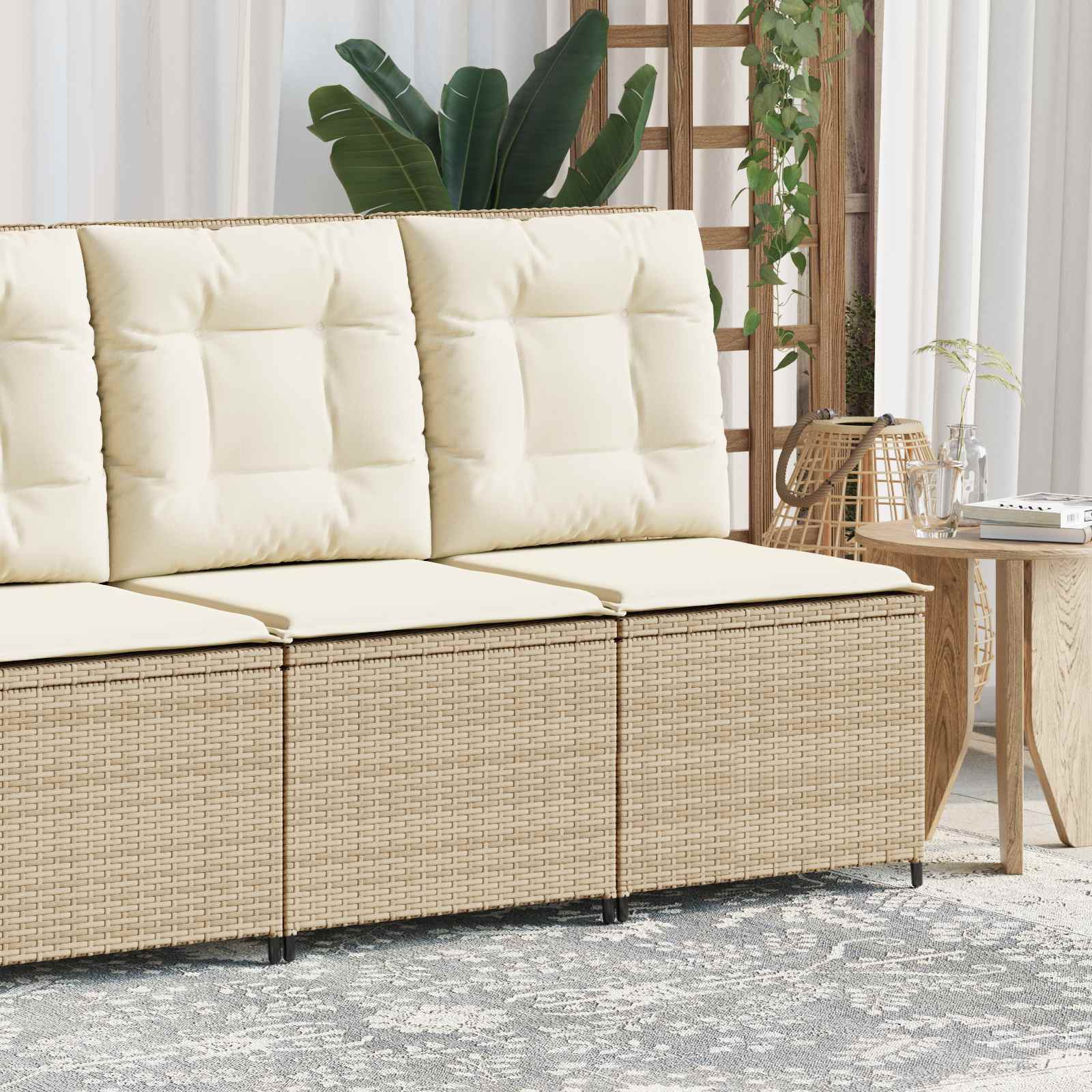 Havemøbelsofa med pude Sort og Cremehvid polyrattan