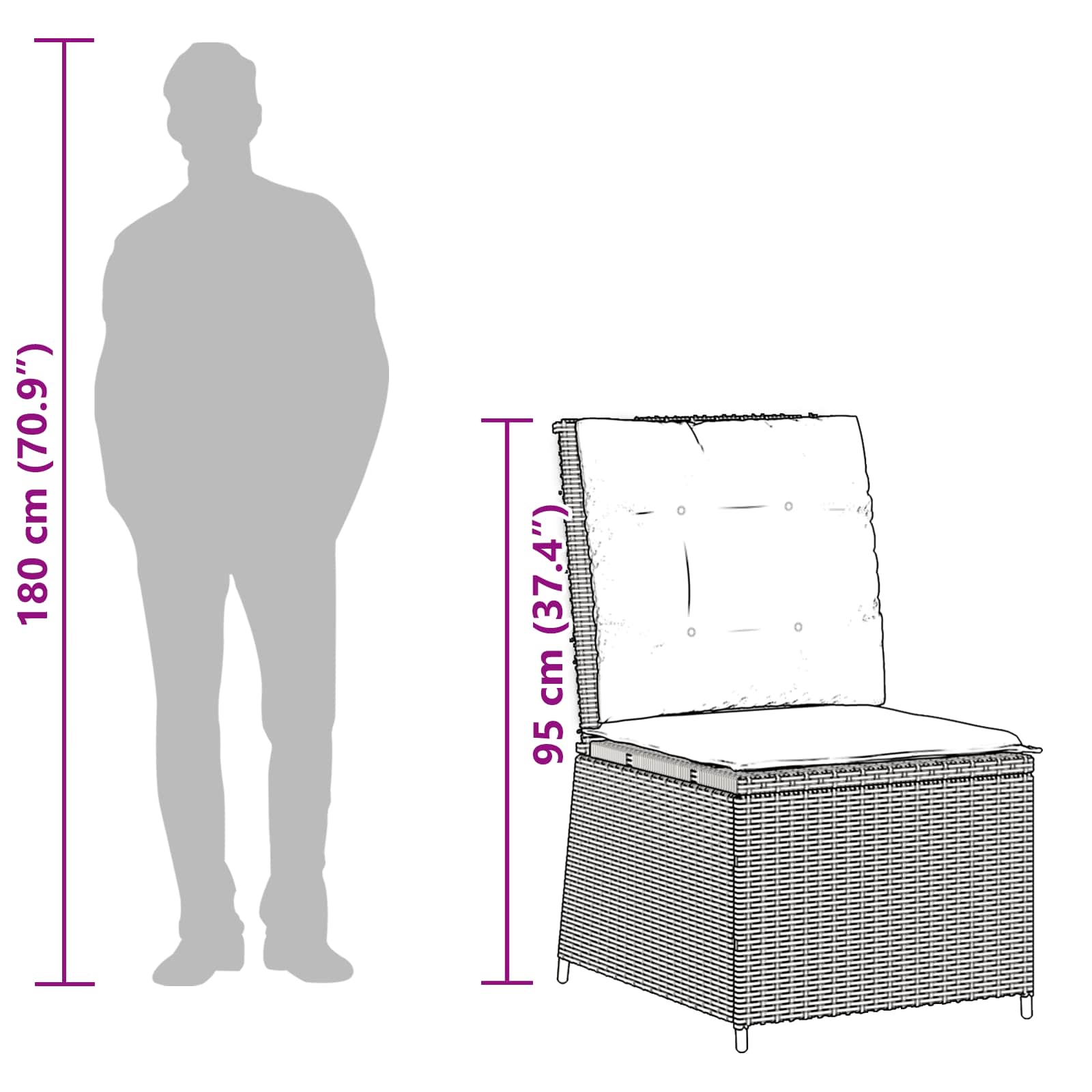 Havemøbelsofa med pude Sort og Cremehvid polyrattan