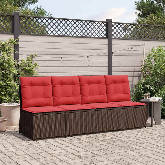 Havemøbelsofa med pude Brun og Rød polyrattan