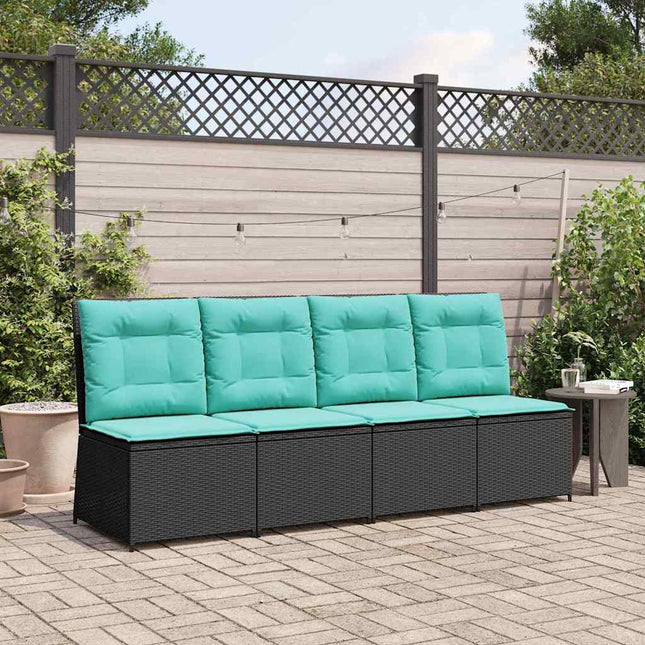 Havemøbelsofa med pude Sort og turkis polyrattan