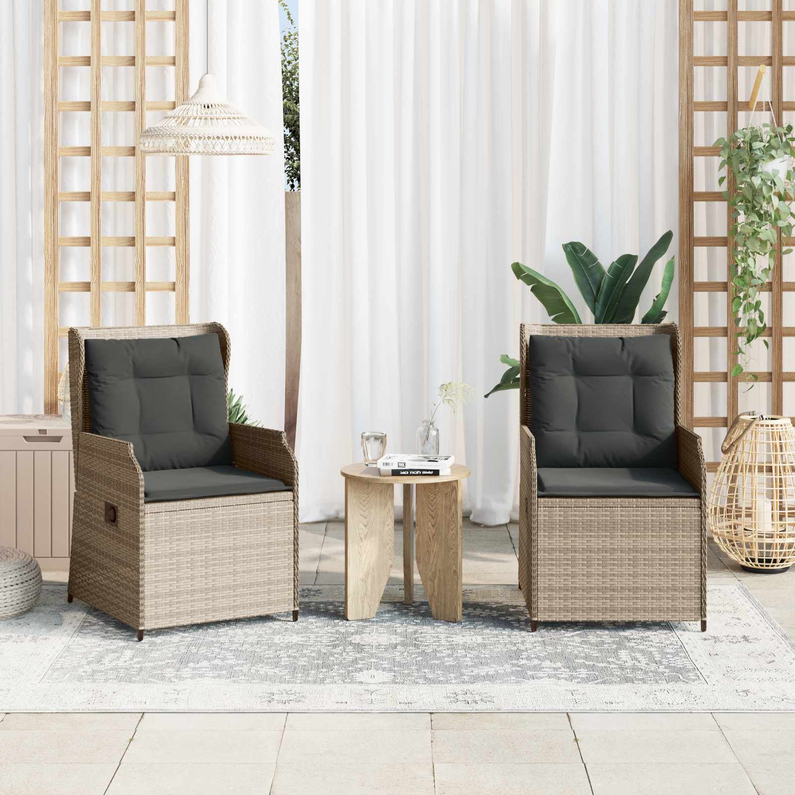 Havebænk 2 pcs Lysegrå polyrattan