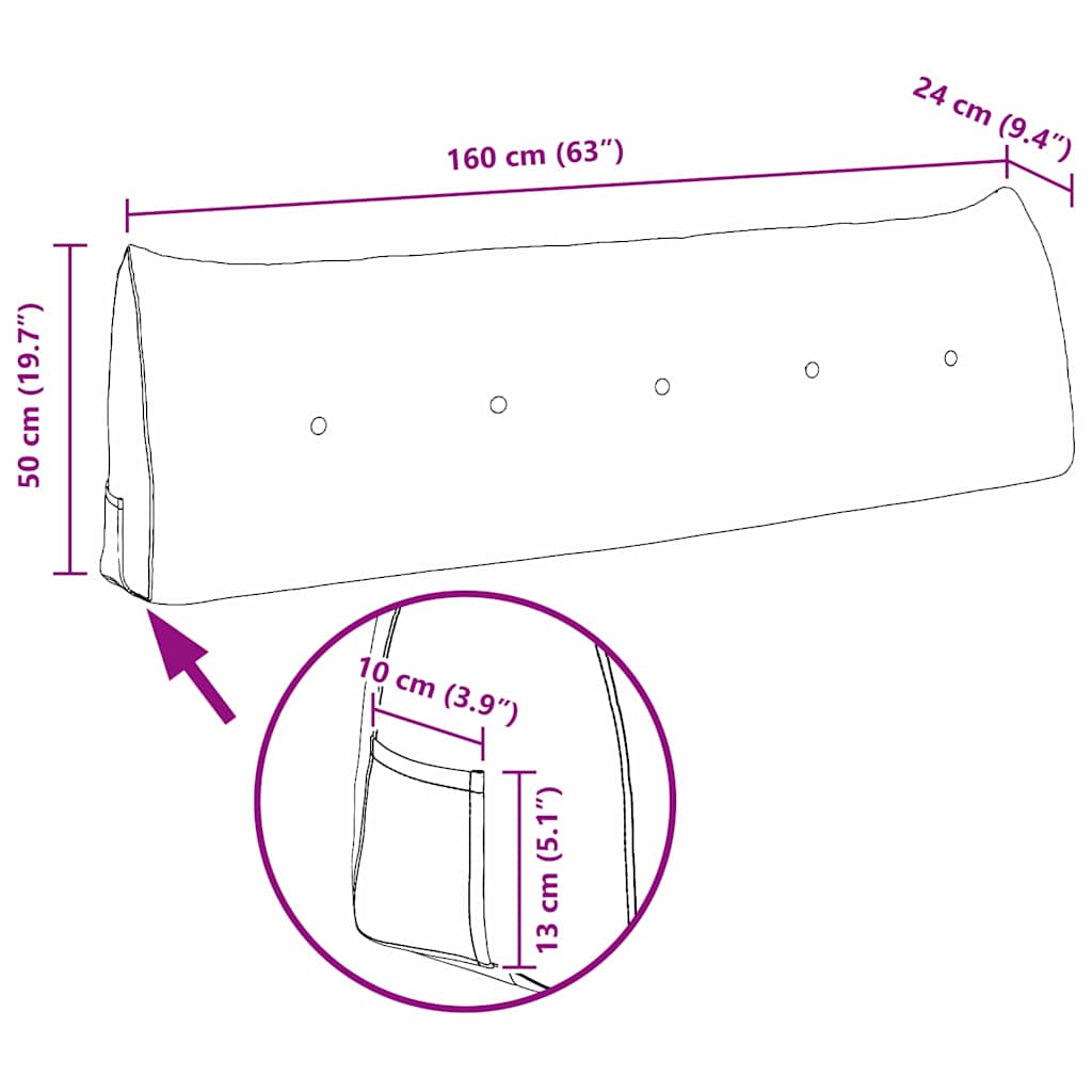 Rygpude Blå 160 x 24 x 50 cm Fløjl