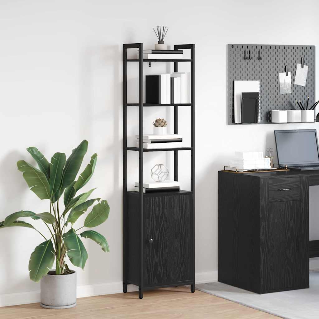 Bogskab i sort eg 40 × 24 × 161 cm - konstrueret træ med stålramme