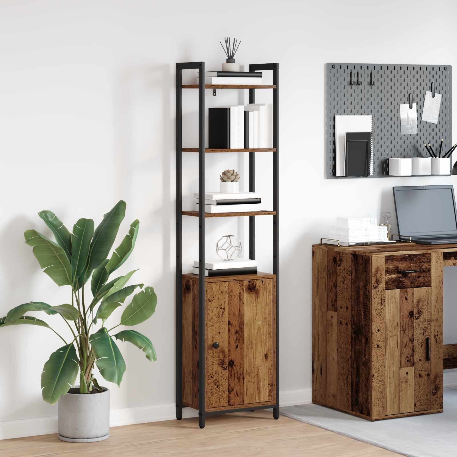 Bogskab 6 niveauer 40 x 24 x 161 cm Konstrueret træ Gammelt træ billede