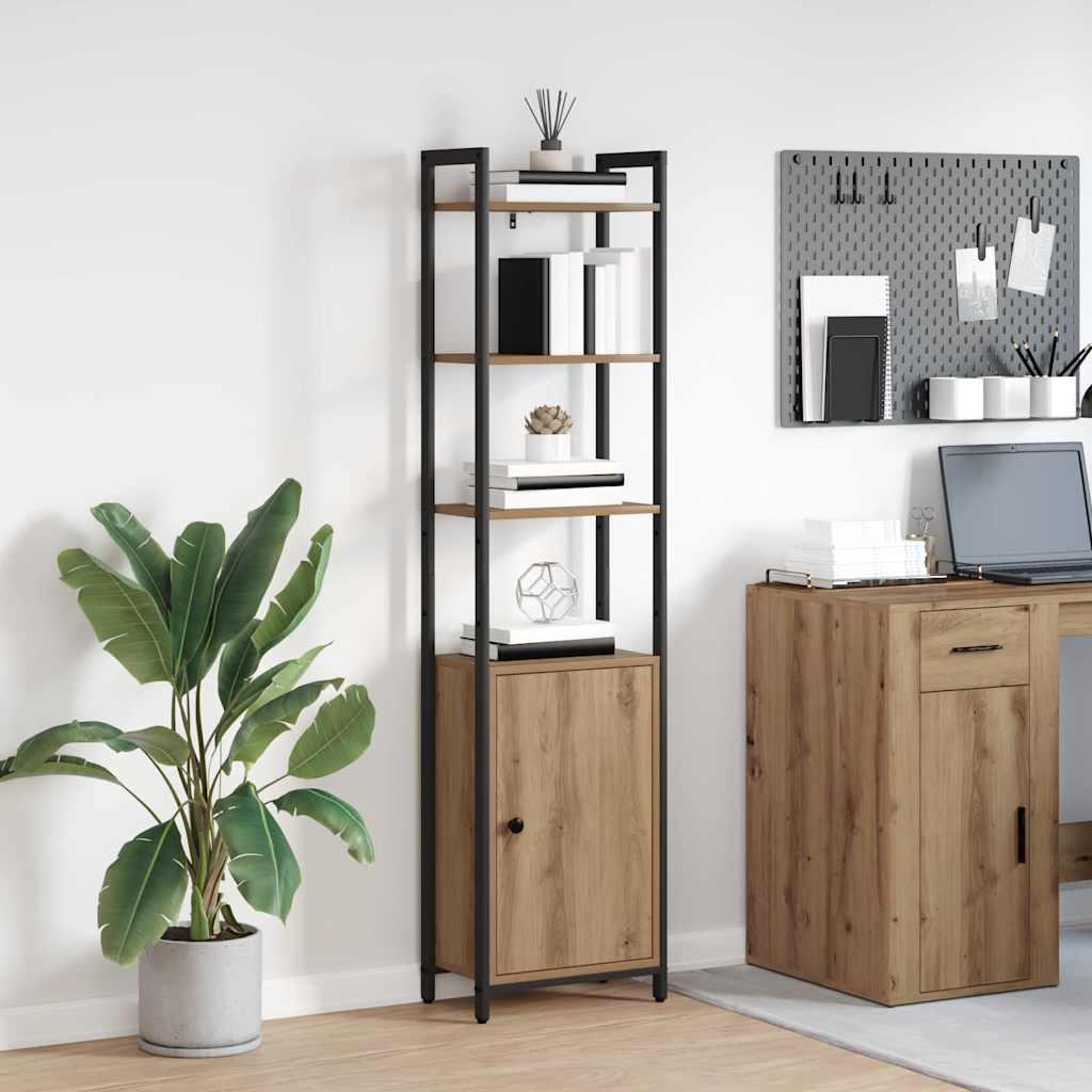 Bogskab/reol i artisan egetræ - 40 × 24 × 161 cm, konstrueret træ og stål