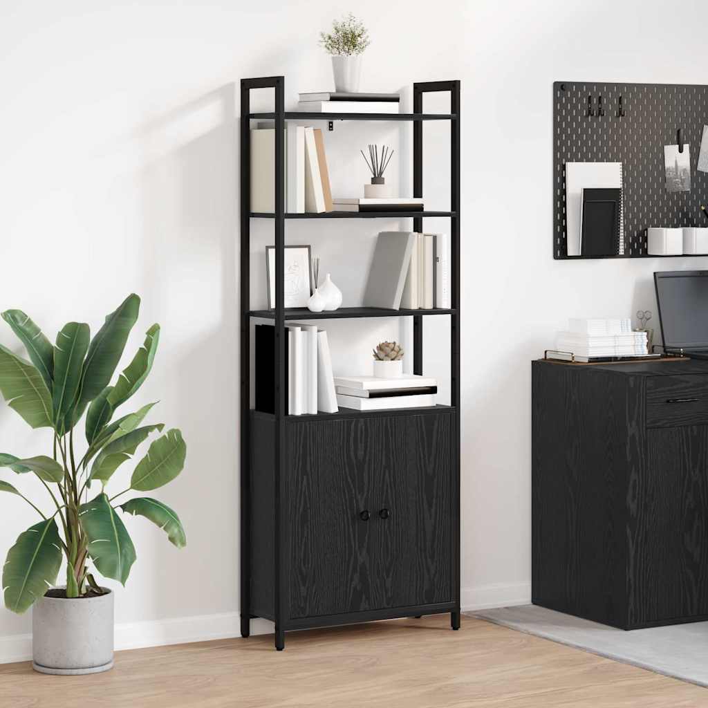 Bogskab i sort eg - reol med døre, 60 × 24 × 161 cm, konstrueret træ