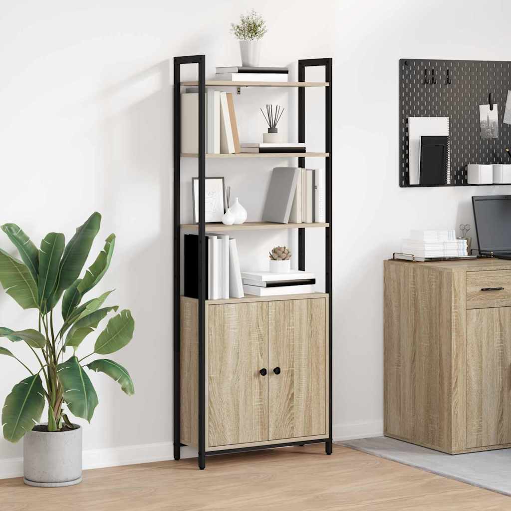 Bogskab i sonoma eg 60 × 24 × 161 cm - konstrueret træ og stål