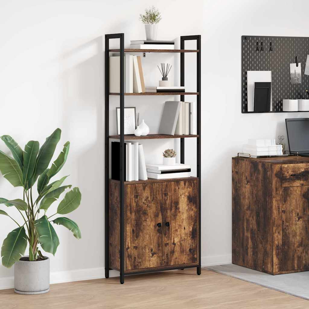 Bogskab i røget eg - reolsystem 60 × 24 × 161 cm, konstrueret træ og stål