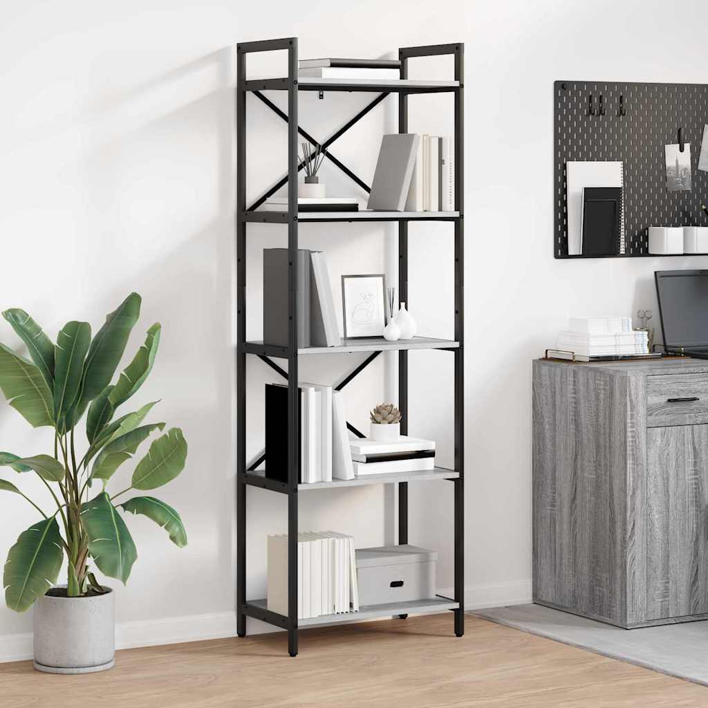vidaXL Bogreol 5 niveauer 56 x 34 x 171 cm Konstrueret træ Grå Sonoma