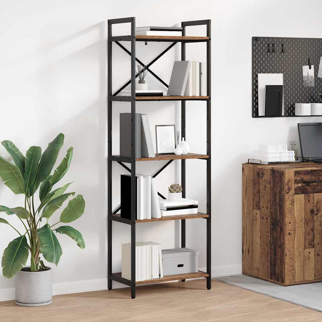 Bogreol i industrielt design - gammelt træ, 56 × 34 × 171 cm, konstrueret træ