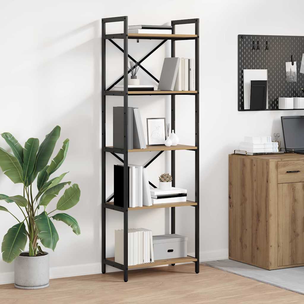 Bogreol i industriel stil - artisan egetræ, 56 × 34 × 171 cm, konstrueret træ