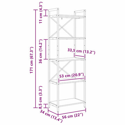 Bogreol 5 niveauer 56 x 34 x 171 cm Konstrueret træ
